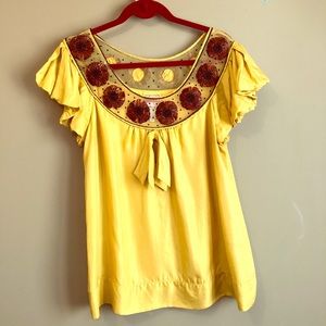 Silk blouse with pheasant feathers